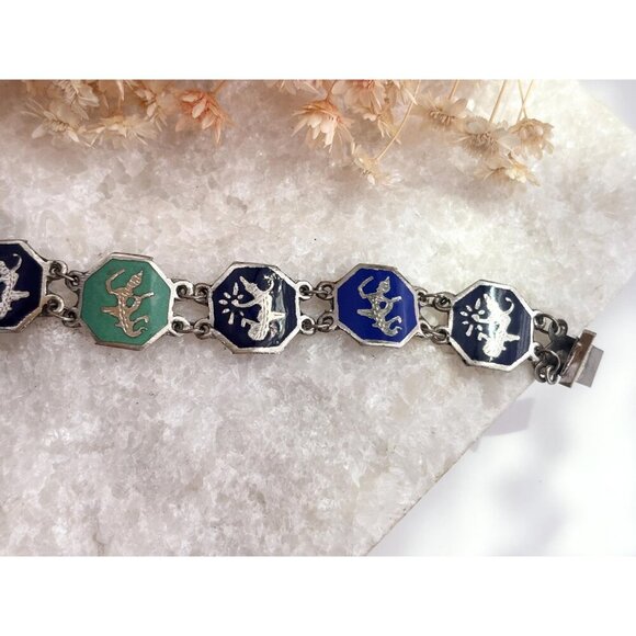 Siam Sterling Rainbow Hexagon Multi God & Goddess Figure 925 Vintage Bracelet - Picture 2 of 10